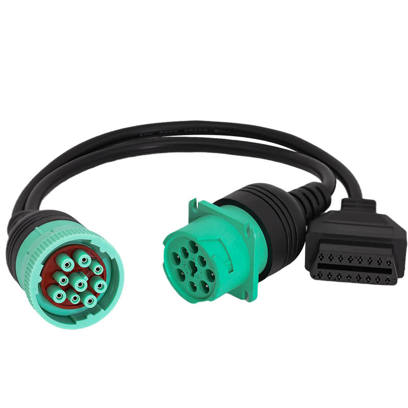 Universal Truck Green 9Pin Male to OBD2 Adapter Extension Splitter