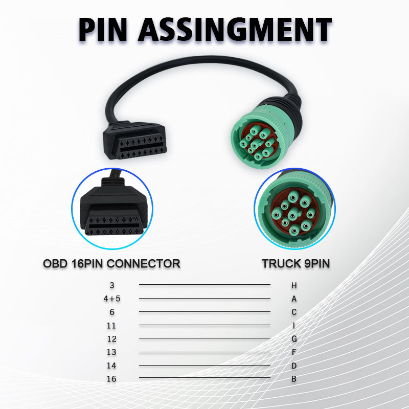 9Pin Adapter Cable to OBDII Truck Diagnose Interface