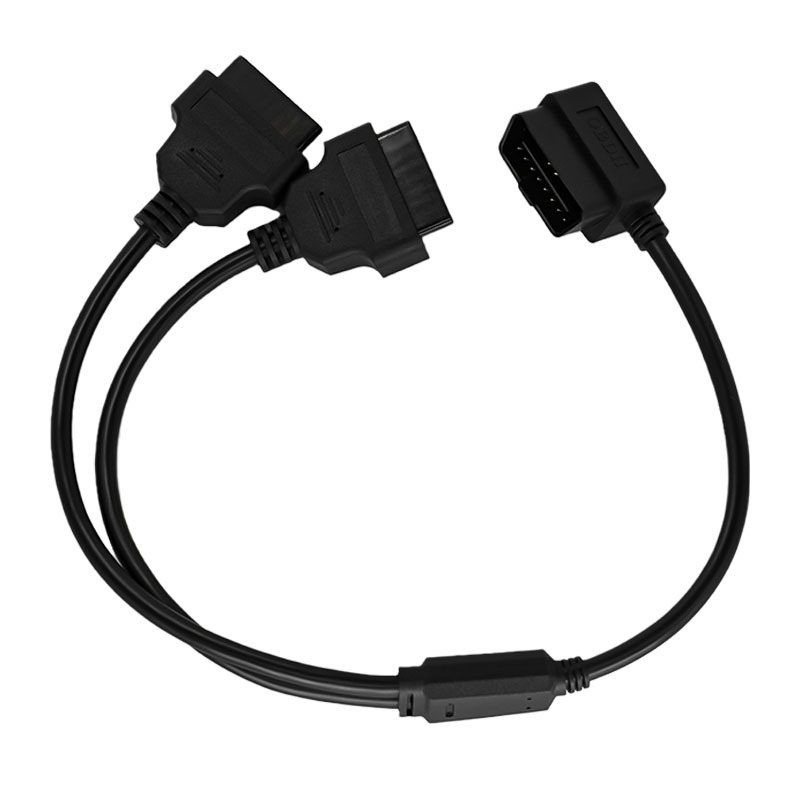 OBD2 16pin Male Right Angel to 2OBDII Female Extension Cable
