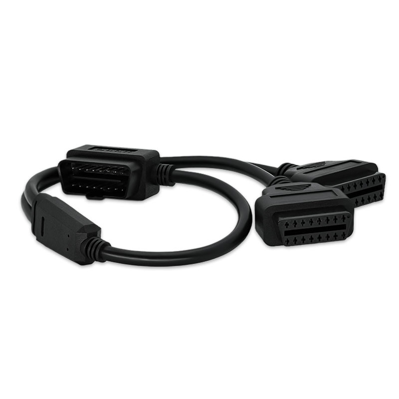 OBD2 16pin Male Right Angel to 2OBDII Female Extension Cable