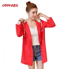 2019 summer new loose sun clothes female medium long hooded large size casual thin Women's clothing windbreaker jacket tide