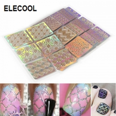 ELECOOL Colourful Mixed 3D Design Nail Art Hollow Stickers Stencil Tip Template PVC Manicure Decals Decoration 6PCS