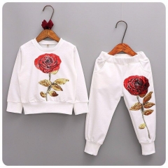 Children 's clothing 2019 spring and autumn embroidery sequins girls casual wear sportswear roses child suite girls clothing set