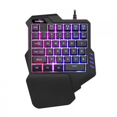 Wired One Hand Gaming Keyboard USB Professional Desktop LED Backlit Mechanical Feeling Keyboard Ergonomic with Wirst For Games