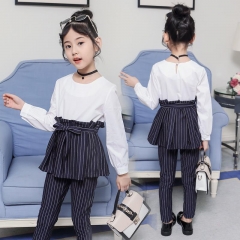 2018 Children's Wear Girl Suit Spring and Autumn New Korean Children Autumn Fashion Stripes Two Suits Leisure Set