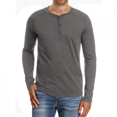 2019 men Bottoming T shirt pattern Men's wear Buttons Long sleeve T shirt solid colour Large size male T-shirt