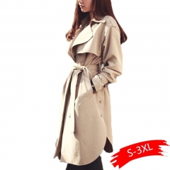 2019 new spring autumn women's khaki Trench Coat long Outerwear fashion Casual loose clothes for lady with belt