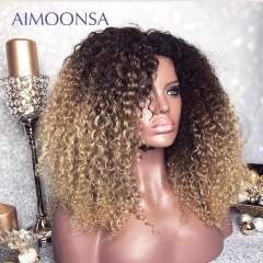 Mongolian Afro Kinky Curly Wig 13x6 Ombre Wig Human Hair 250 Density Colored Lace Front Wigs Natural Hairline Remy Aimoonsa