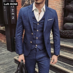 ( Jacket + Vest + Pants ) 2019 New Fashion Boutique Men's Plaid Formal Business Suit 3 Piece Set / Men's High-end Casual Suits