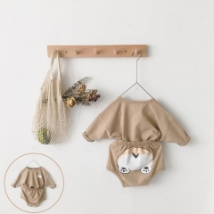 1846 2019 Children's Wear Baby Infant New Korean Shoulder-down Long Sleeve T-shirt Cartoon Buttock Bread Pants Two-piece Suit