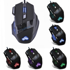 Professional 7 Buttons Adjustable USB Cable LED Optical Gamer Mouse 5500DPI Wired Gaming Mouse for Computer Laptop PC Mice Black
