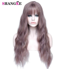 SHANGKE 26&quot; Long Mix Purple Womens Wigs with Bangs Heat Resistant Synthetic Kinky Curly Wigs for Women African American