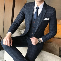 ( Jacket + Vest + Pants ) 2019 New Men's Fashion Boutique Plaid Wedding Dress Suit Three-piece Male Formal Business Casual Suits