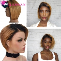 Silkswan short pixie cut wigs brazilian human remy hair customized 150% density lace front wig 1b/27 for black women side part