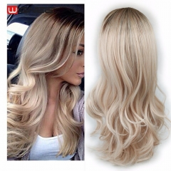 Wignee Long Ombre Brown Ash Blonde High Density Temperature Synthetic Wigs For Black/White Women Glueless Wavy Cosplay Hair Wig