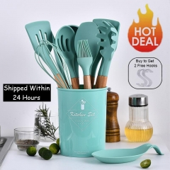 9/10/12pcs Cooking Tools Set Premium Silicone Kitchen Cooking Utensils Set With Storage Box Turner Tongs Spatula Soup Spoon