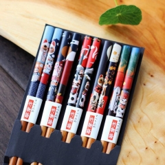 5 pairs/Set Visual Touch Lucky Cat Natural Bamboo Ecological Chopsticks Handmade Wood Wooden Chopstick Set