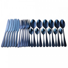 24Pcs 304 Stainless Steel Dinnerware Sets Blue Mirror Cutlery Set Black Gold Dining Knive Forks Restaurant Tableware Service 6