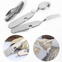 2019 New Camping Travel Picnic Cutlery stainless steel can opener 4 in1 Tool Foldable Fork Spoon   Portable Outdoor Tableware