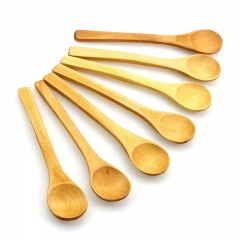 Hot 6Pcs/Set Wooden Round Bamboo Spoon Soup Teaspoon Mixing Cooking Tools Catering Kitchen Utensil