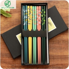 5 Pairs Japanese Style Non-Slip Reusable Natural Bamboo Chopstick Chinese Printing Patterns Stick for Food Sushi as a Gift 5 Pa