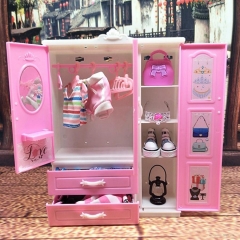 Pink Doll Wardrobe Dollhouse Furniture Plastic Storage Cabinet Closet Organizer Storage Dollhouse Kid Room Furniture Accessories