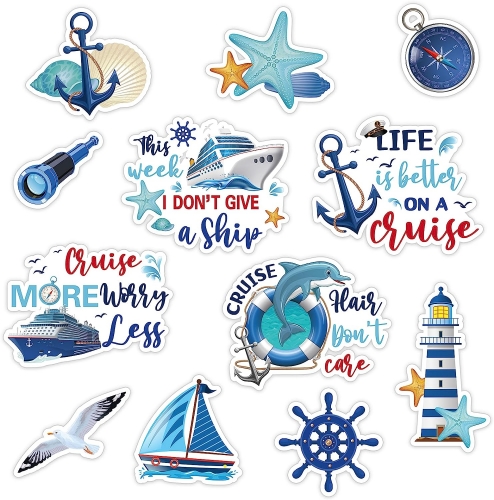 Kanayu 12 Pieces Cruise Door Magnets Decorations, Sea Navigation Ship Car Refrigerator Magnets Stickers Anchor Cruise Cabin Door Fridge Magnetic Decor