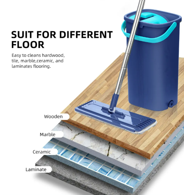 360 Rotating Hand Free Flat Squeeze Mop Brooms Bucket Hand Free Twist