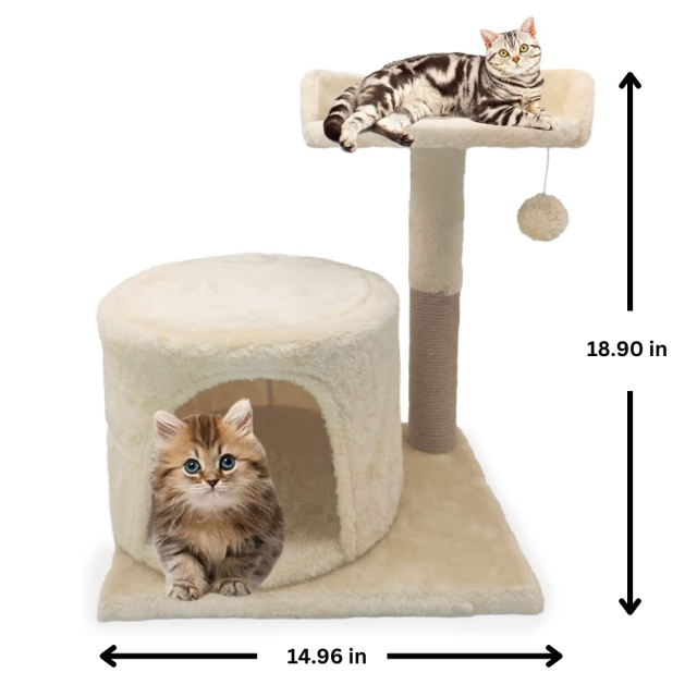 19inch Super Soft 2-Level Cat Tree Tower Condo for Kittens Cats w Real Natural Sisal Rope & Dangling Ball Durable Scratching Post Scratcher