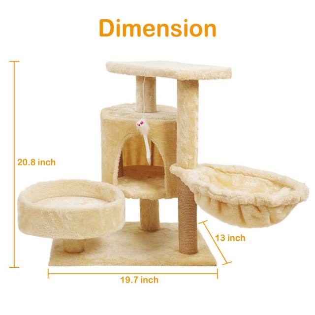21in Luxury Cat Tree for Cats Tower Climbing Playground Kitten Real Nature Sisal Cover Cat Tower Furniture w Scratching Posts Hammock & Hiding Condo Beige