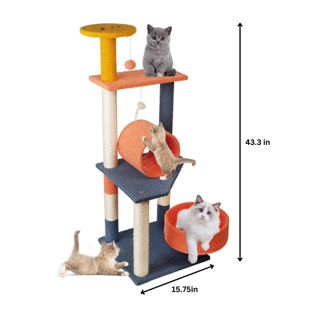 43.3in Large Emoji Plush Cats Condo Cat Tree Kitten Tower Nature Sisal