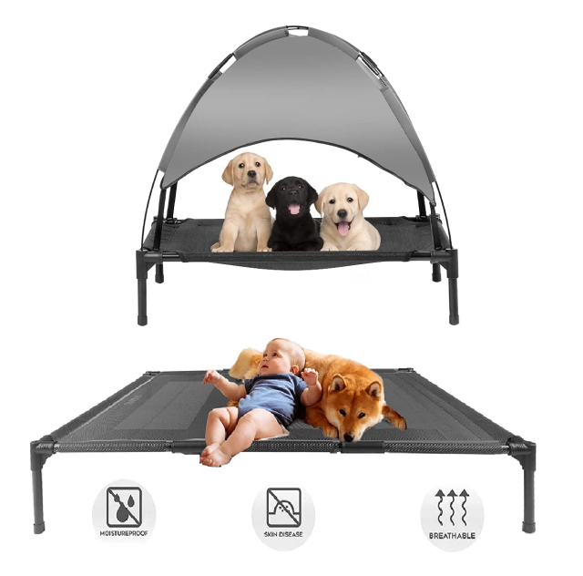 2 in 1 3 Sizes Durable Elevated Outdoor Raised Dog Bed Cooling Pet Cot Removable Cover Sturdy Steel Frame Large Support up to 175 lbs