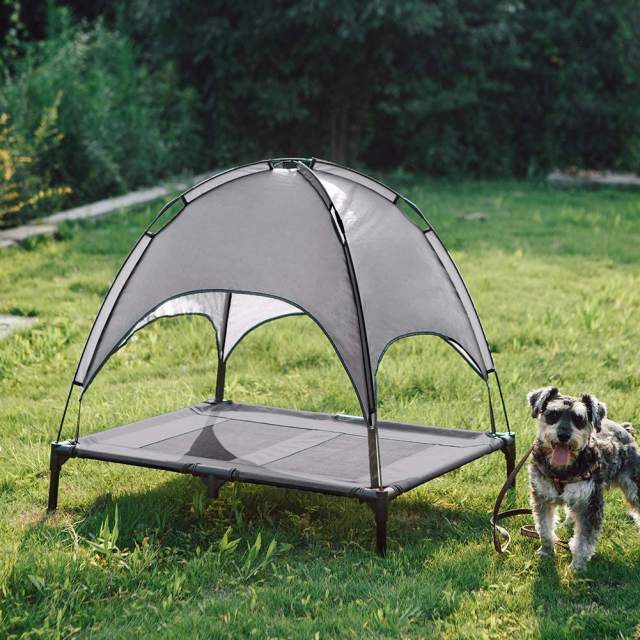 2 Sizes 30 or 48 inches Portable Elevated Large Dog Cot Cooling Pet Bed Removable Cover w UV Protection Canopy Shade Outdoor Waterproof