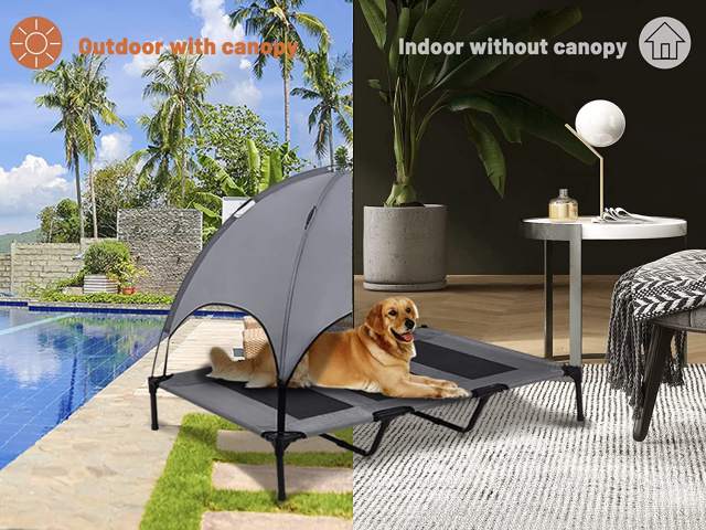 2 Sizes 30 or 48 inches Portable Elevated Large Dog Cot Cooling Pet Bed Removable Cover w UV Protection Canopy Shade Outdoor Waterproof