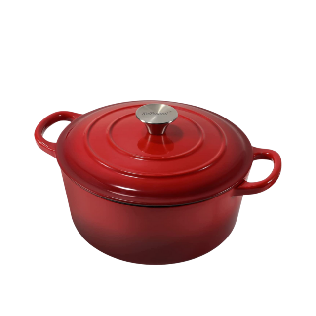 KEIPONNOL 4-Layer Enamel Coated Cast Iron Natural Non-Stick Dutch Oven with Lid stainless Steel Knob 4.5 Quart Red Cooking ware Easy to clean