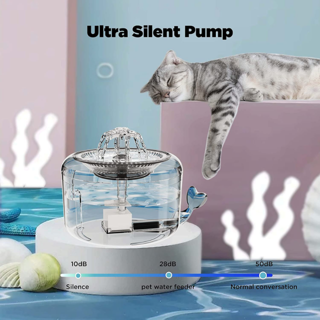 Ciays Crystal Whale Pet Automatic Water Fountain Cat Running Water Dog Water Dispenser with LED Light w 3 Replacement Filters Clear CIPS19T