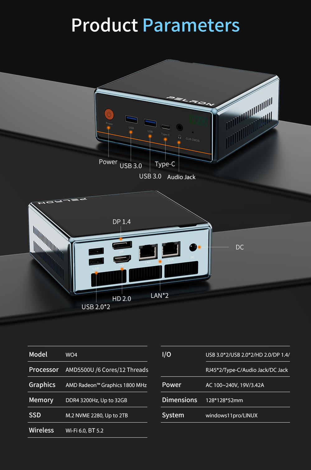 PELADN, Mini PC, PC, AMD, AMD 5500U, NVME, SSD, Min host, computer, ODM, OEM