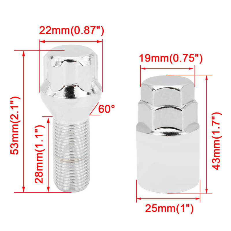 Anti Theft Locking Wheel Bolts (Slot Design) 4PCS