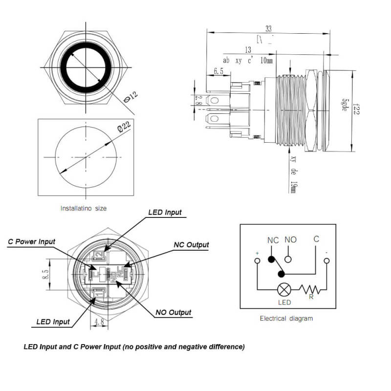 19mm Waterproof Momentary Push Button Switch with Power Symbol LED