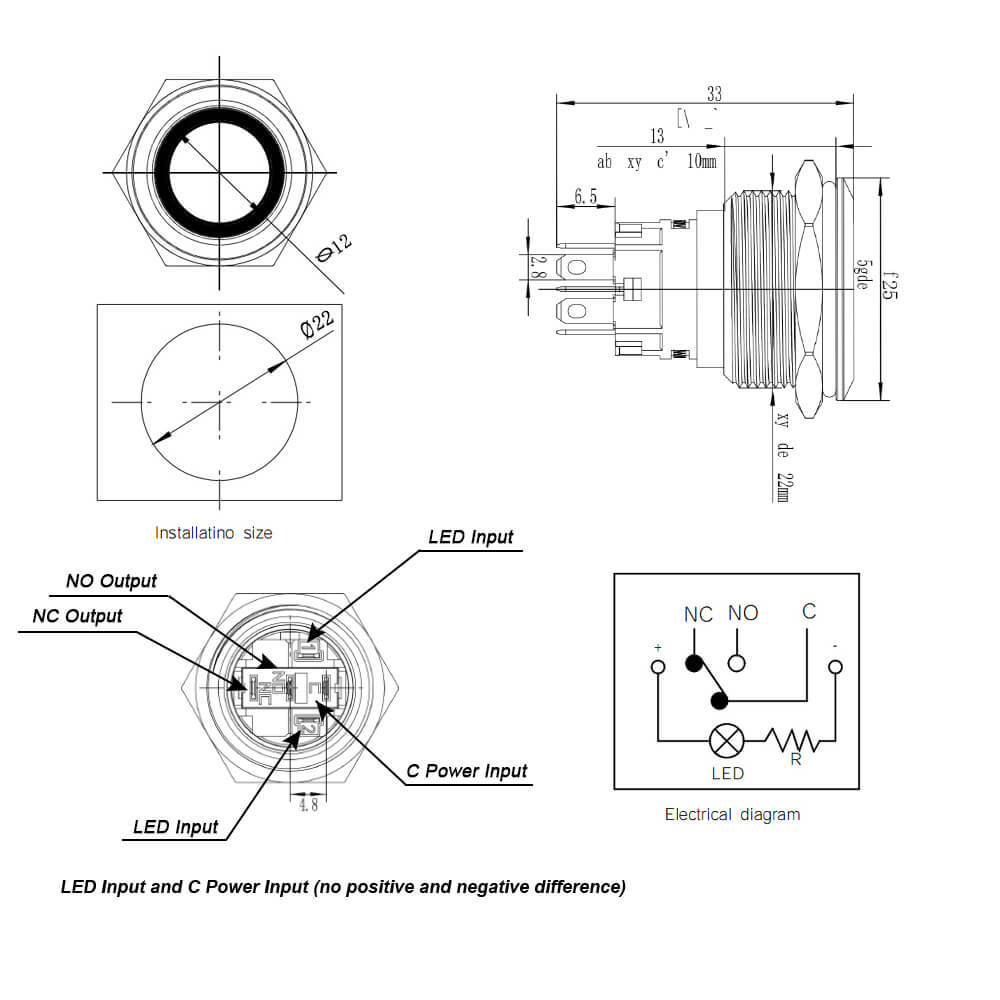 Latching Button with LED Ring 22mm