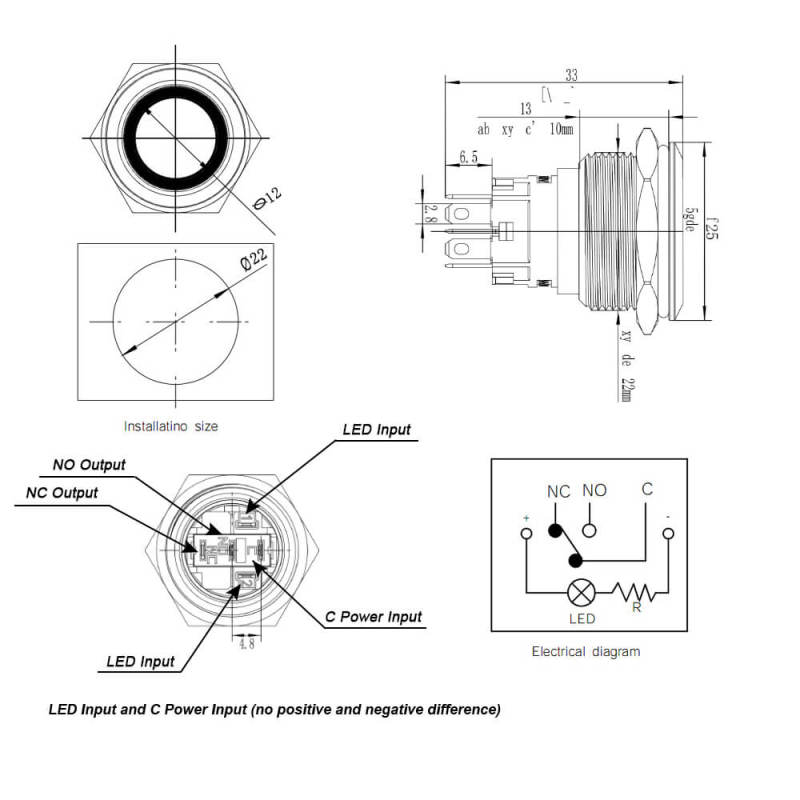 Latching Button with LED Ring 22mm