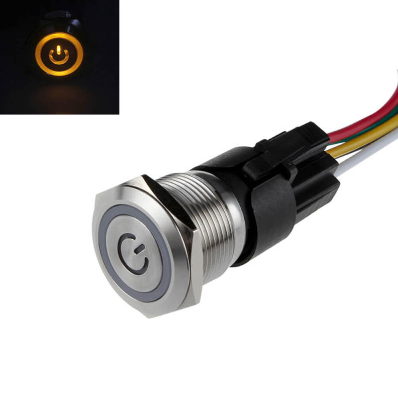 19mm Waterproof Momentary Push Button Switch with Power Symbol LED