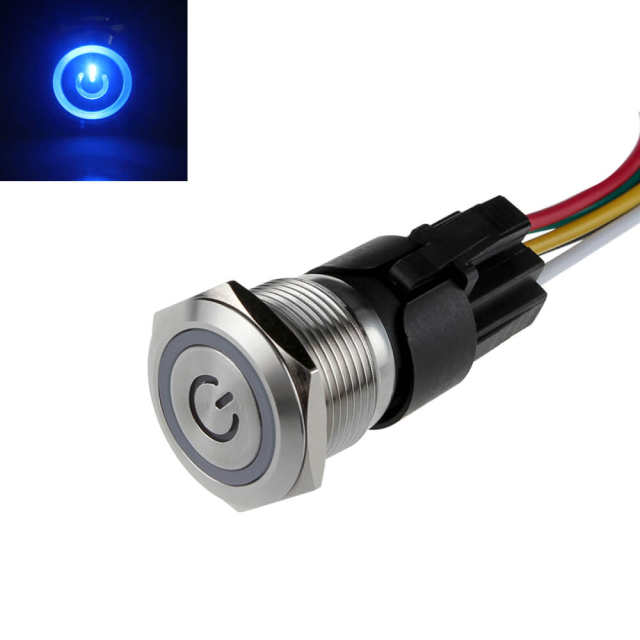 19mm Latching Push Button Switch Angel Eye LED with Power Symbol