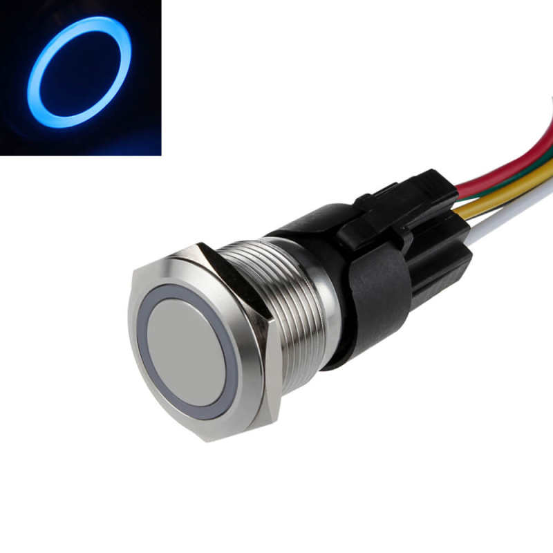 12V Momentary Push Button Switch with LED Ring 22mm