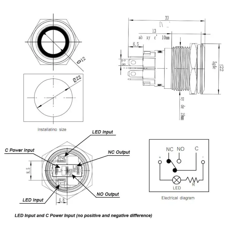 19mm Latching Button Push On Off Switch with Ring Light