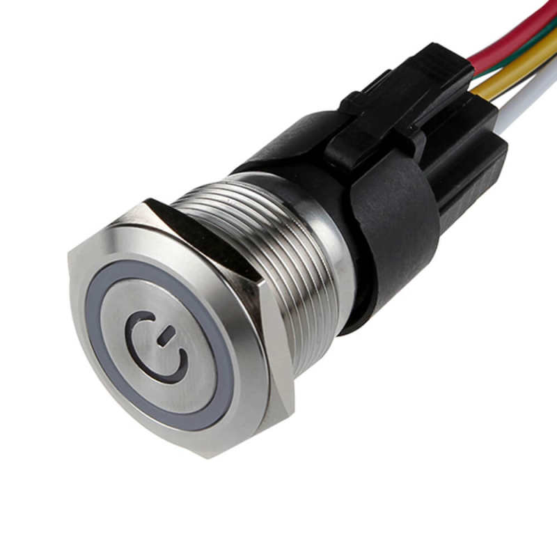 19mm Latching Push Button Switch Angel Eye LED with Power Symbol