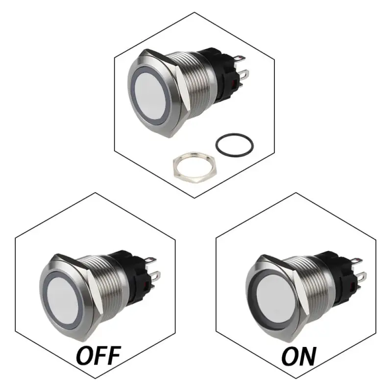 19mm Latching Button Push On Off Switch with Ring Light