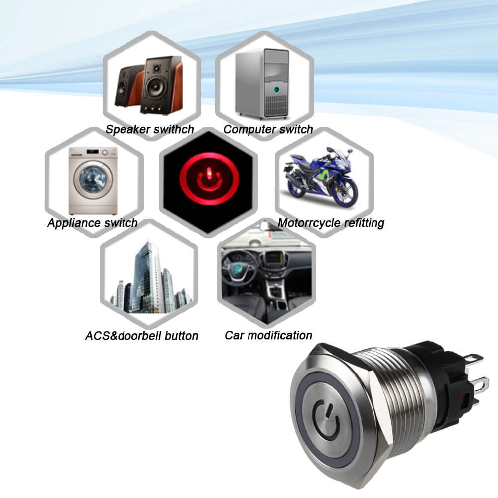 16mm Latching Switch 12V Angel Eye LED with Power Symbol