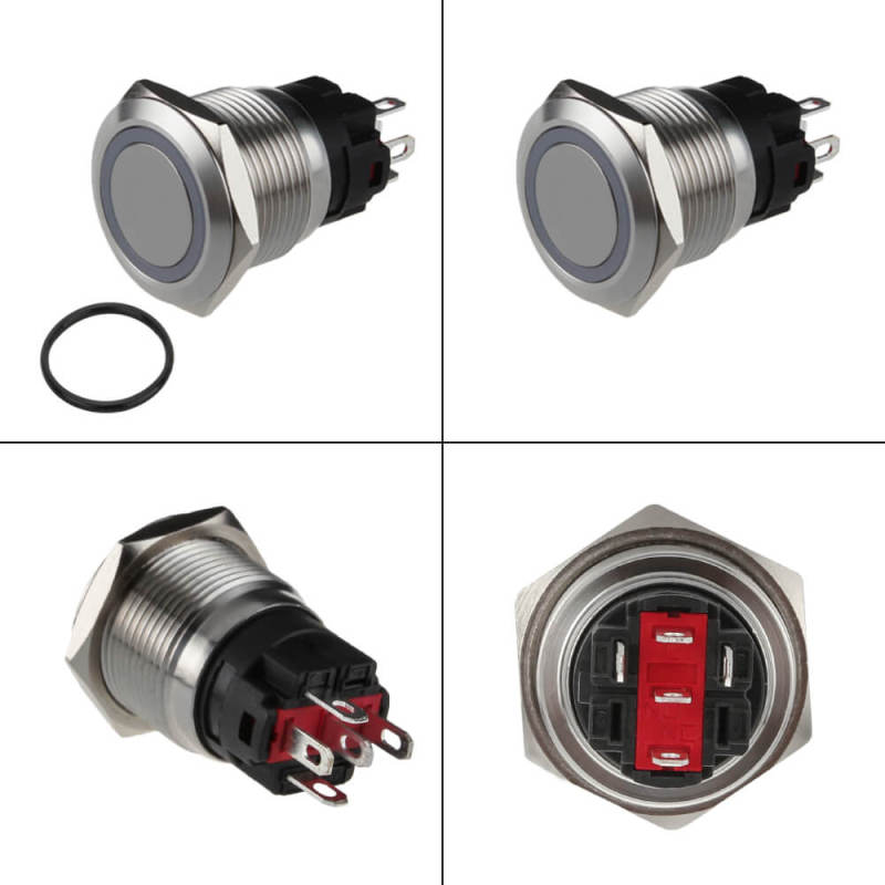 12V Momentary Push Button Switch with LED Ring 22mm