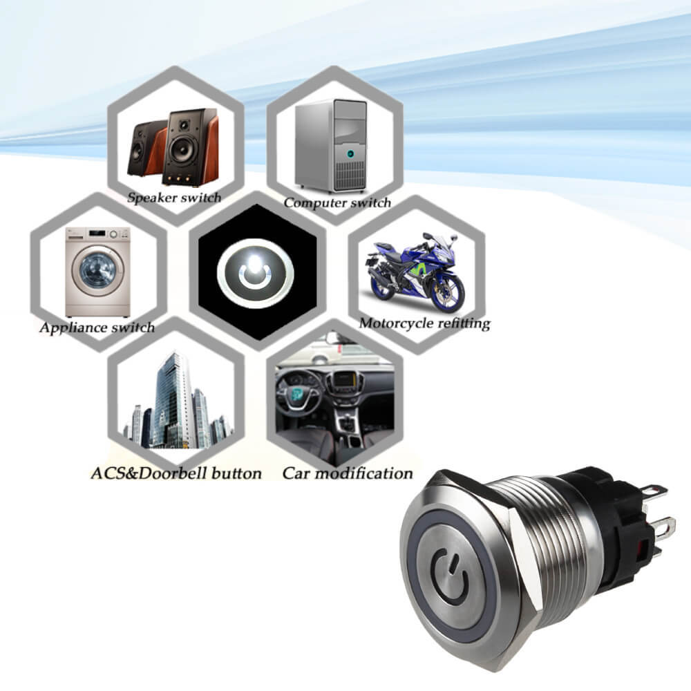 19mm Latching Push Button Switch Angel Eye LED with Power Symbol